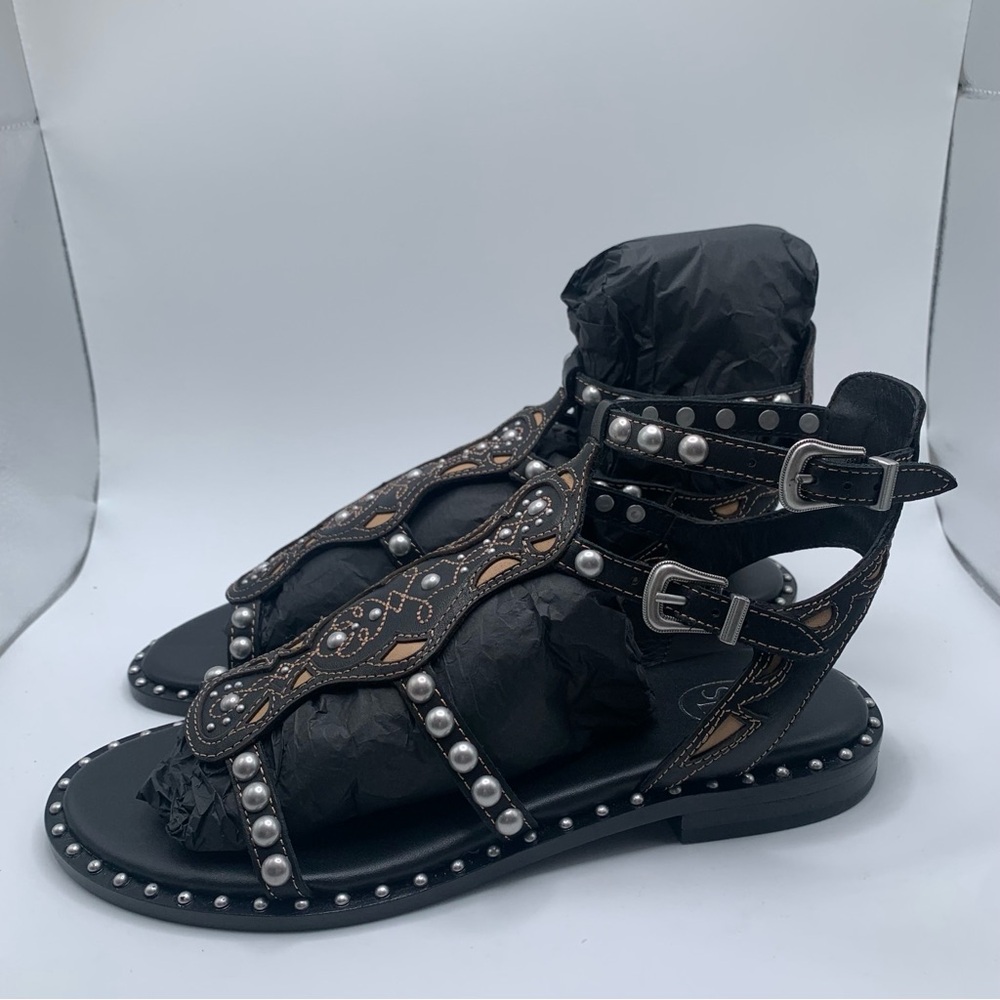 NWB Ash Women's Plaza Leather T-Strap Sandals size 37 US 6.5 black leather - Picture 5 of 10